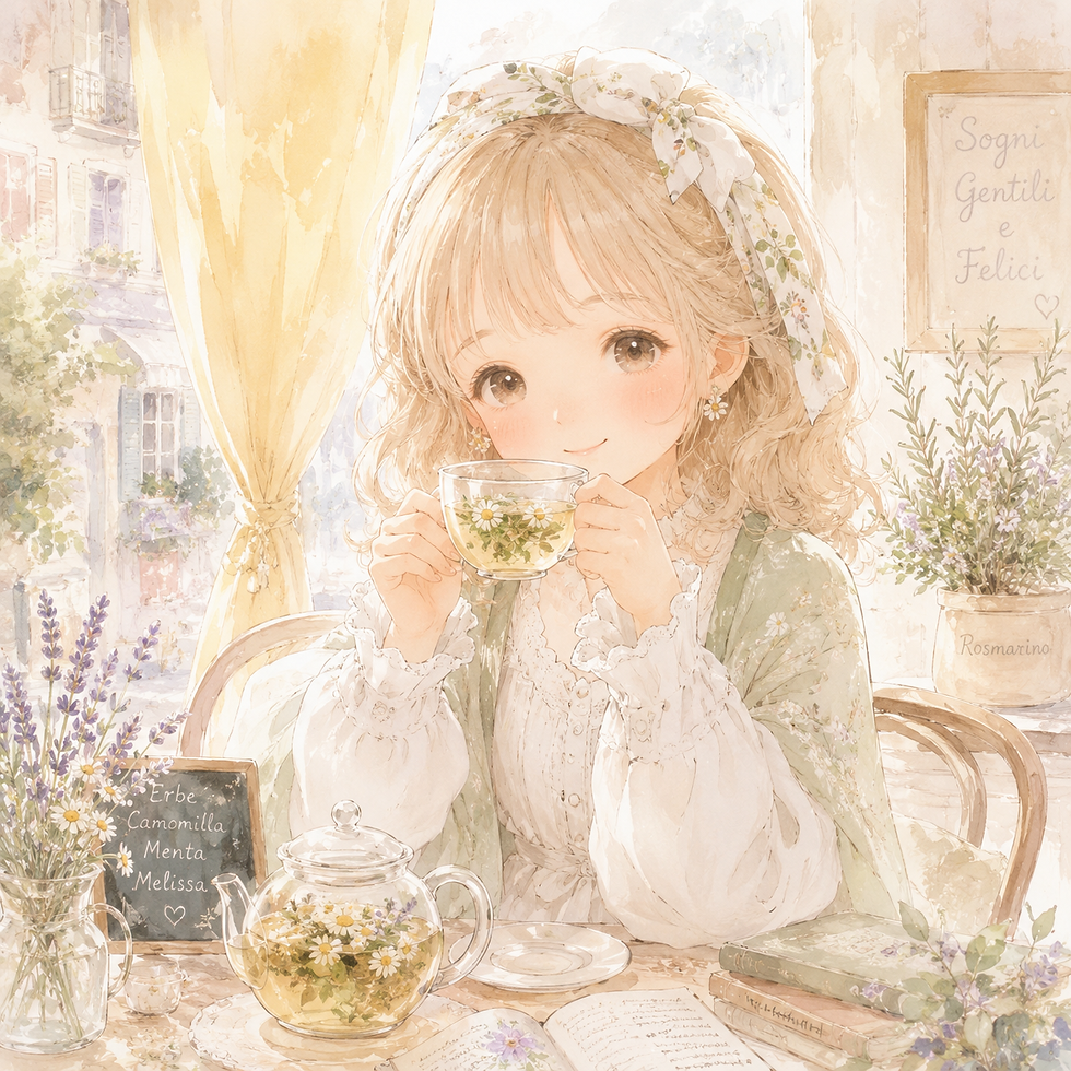 ハーブティでくつろぐ イソッタ