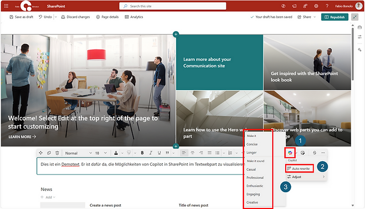 Copilot in Text Web Part