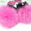 Thumbnail: Swarovski NATURAL Bright Pink & Black wooden earrings with Lapin pom-pom