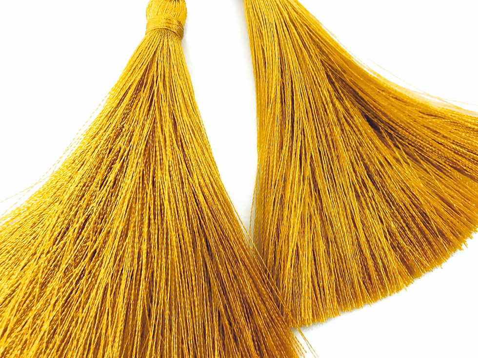 Thumbnail: "Roses" Purple & Gold wooden tassel earrings
