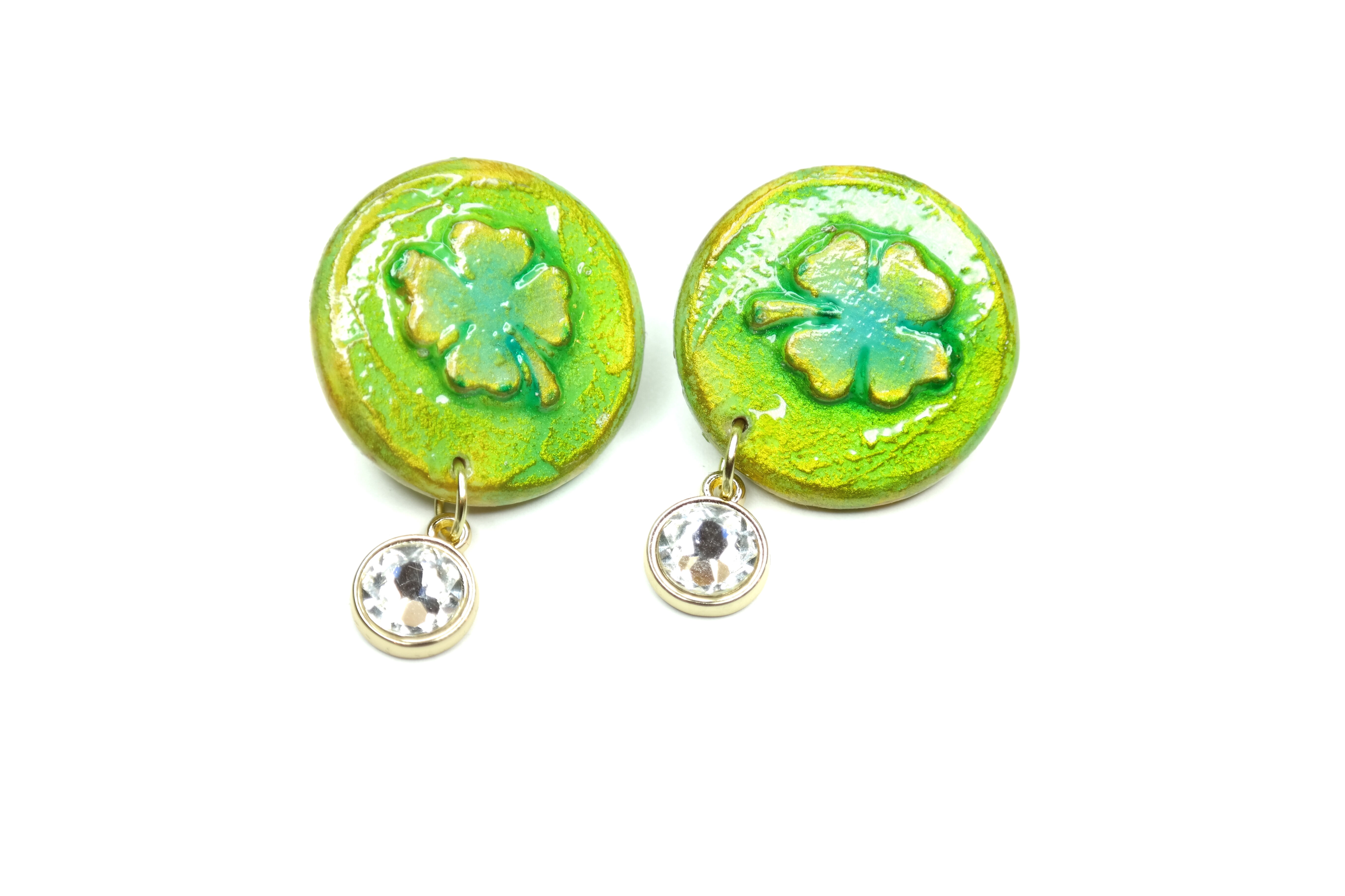 "Lucky clover" Swarovski small pin wooden earrings