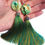 Thumbnail: "Seahorse" Emerald green & Yellow wooden tassel earrings