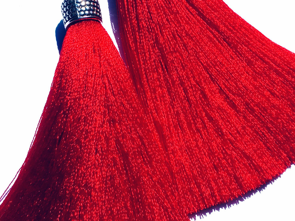 Thumbnail: Lipstick red & Silver Heart wooden tassel earrings Heart shape