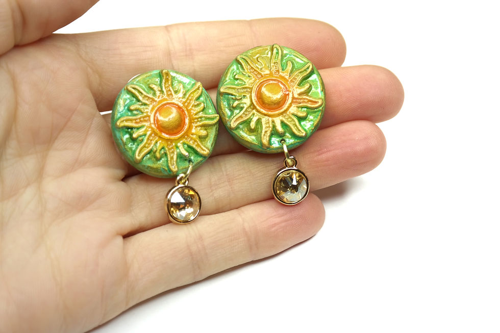 Thumbnail: "Sun" Swarovski small pin wooden earrings
