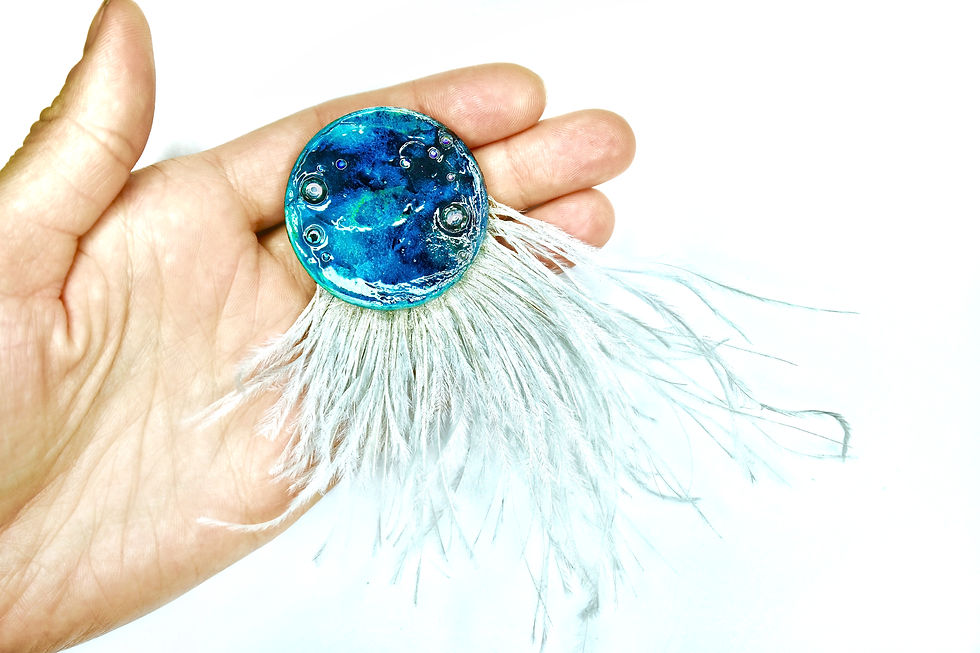 Thumbnail: Zodiac "Gemini" unique Grey Blue Turquoise brooch with star sign