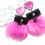 Thumbnail: Swarovski NATURAL Bright Pink & Black wooden earrings with Lapin pom-pom