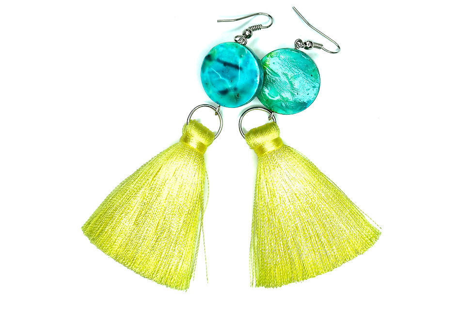 Thumbnail: "Roses" trending Yellow & Turquoise short tassel earrings