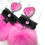 Thumbnail: Swarovski NATURAL Bright Pink & Black wooden earrings with Lapin pom-pom