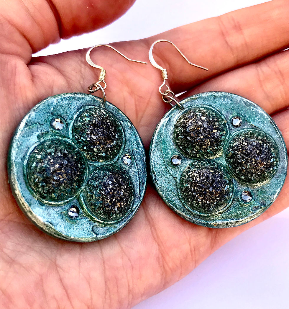 Thumbnail: Glamour emerald green & silver wooden earrings with SWAROVSKI crystals