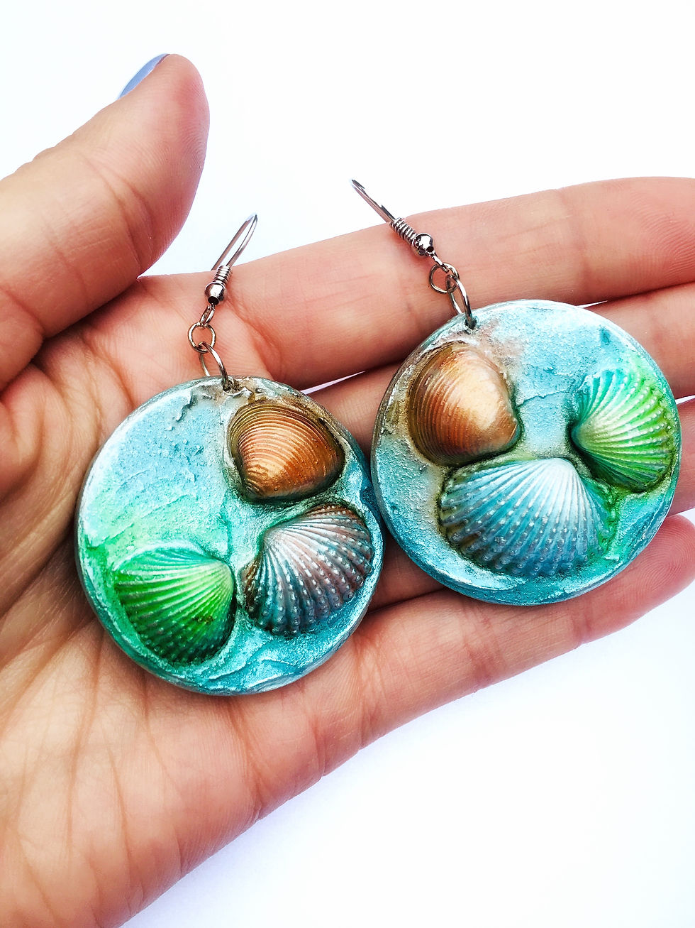 Thumbnail: Sea style rainbow shells wooden earrings