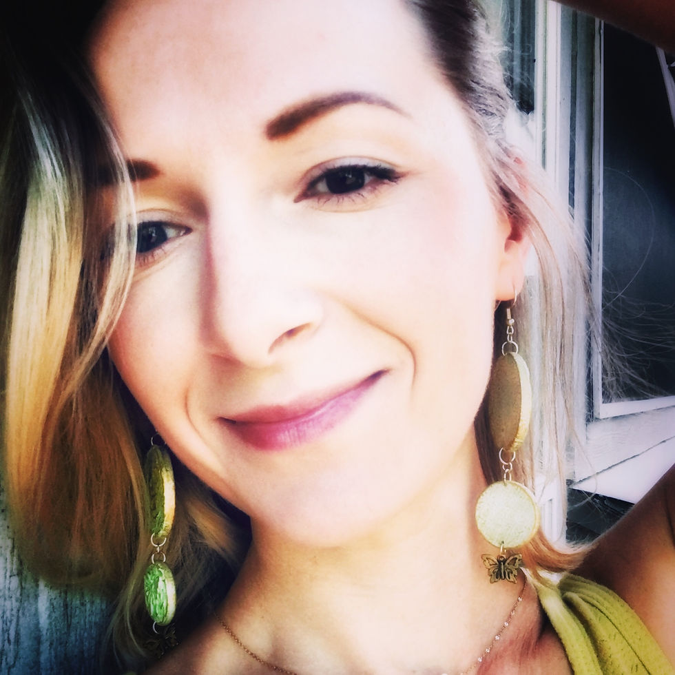 Thumbnail: Bright lime green & Gold long wooden earrings with butterfly