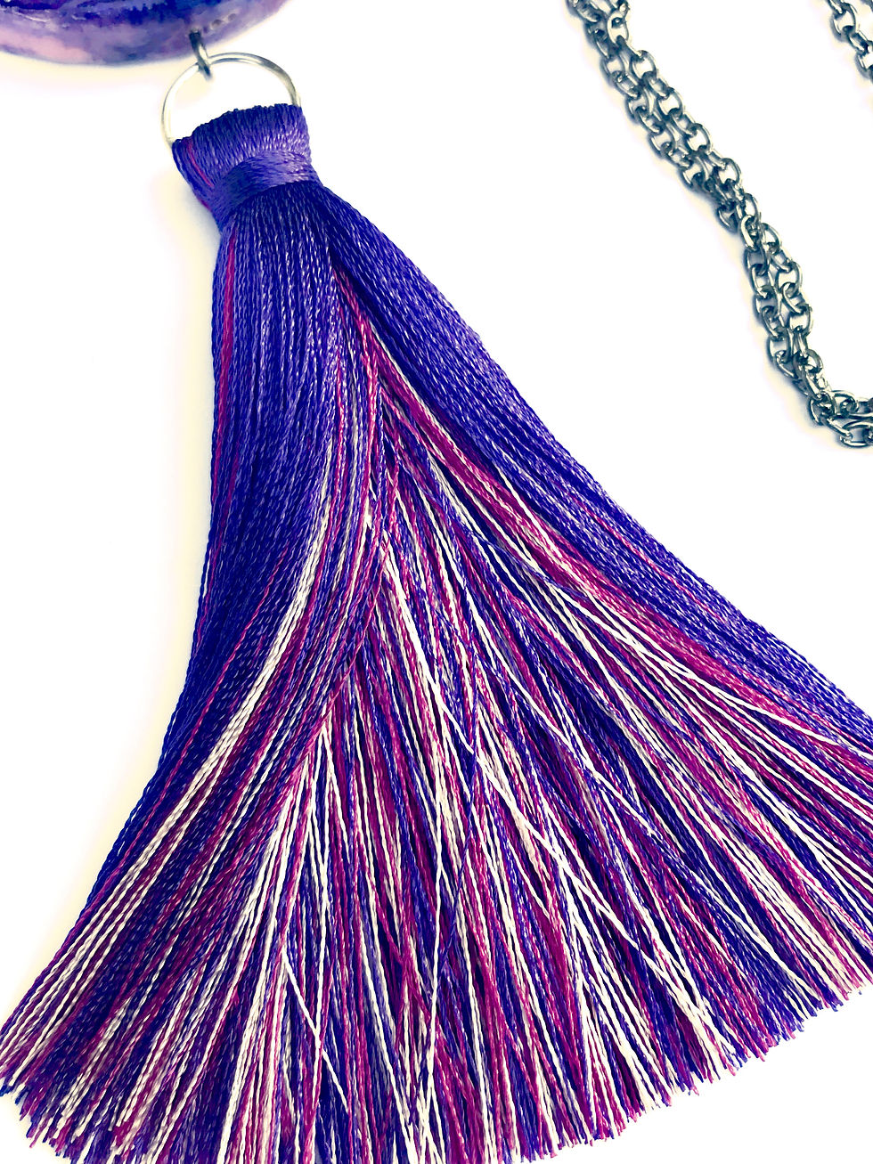 Thumbnail: "Planets" Swarovski Deep Purple & Silver long wooden necklace