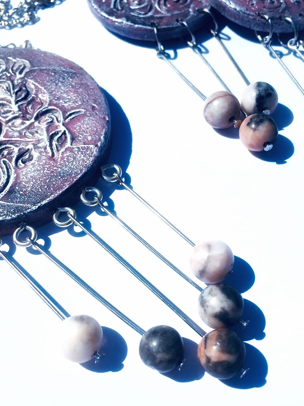 Thumbnail: Pale pink & Silver floral wooden set with beads