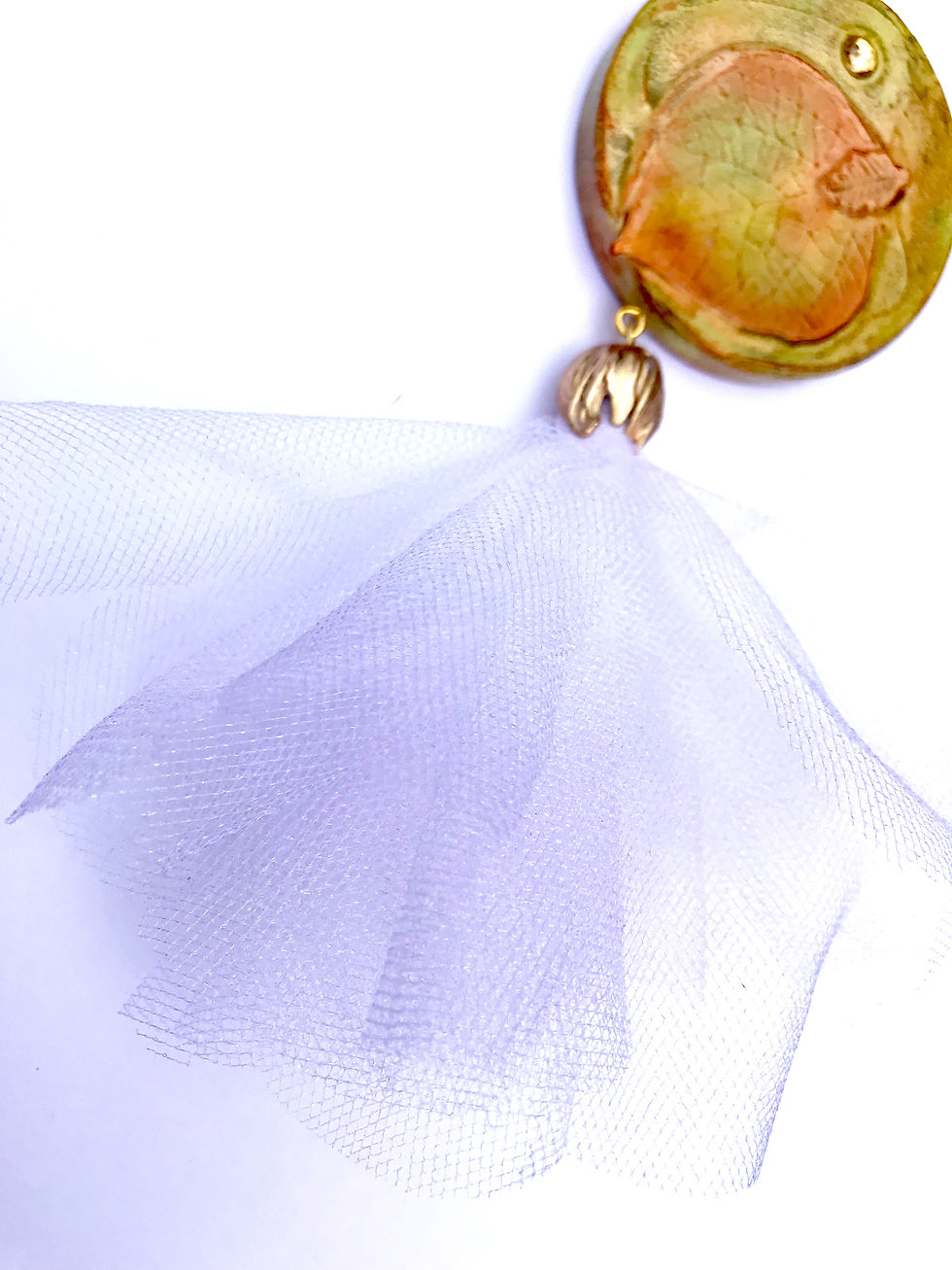 Thumbnail: "Fall leaf" Yellow/Orange & White long wooden tutu tassel necklace
