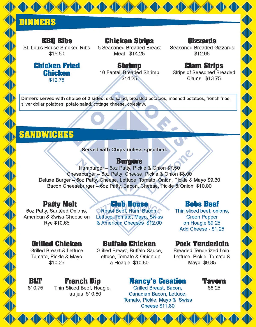 Bob Roe's North End Zone Menu Bob Roes