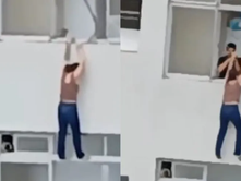Desespero e Aflição: Mulher fica pendurada em janela de prédio ao limpar vidro; veja vídeo