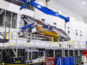 Sierra Space Dream Chaser spaceplane inside a Kennedy Space Center processing facility. Photo: NASA.