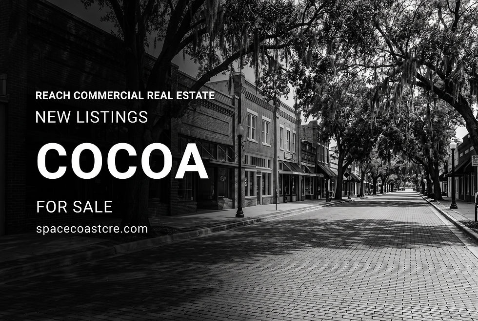 Black and white photo of the historic Cocoa Village commercial district with property for sale.