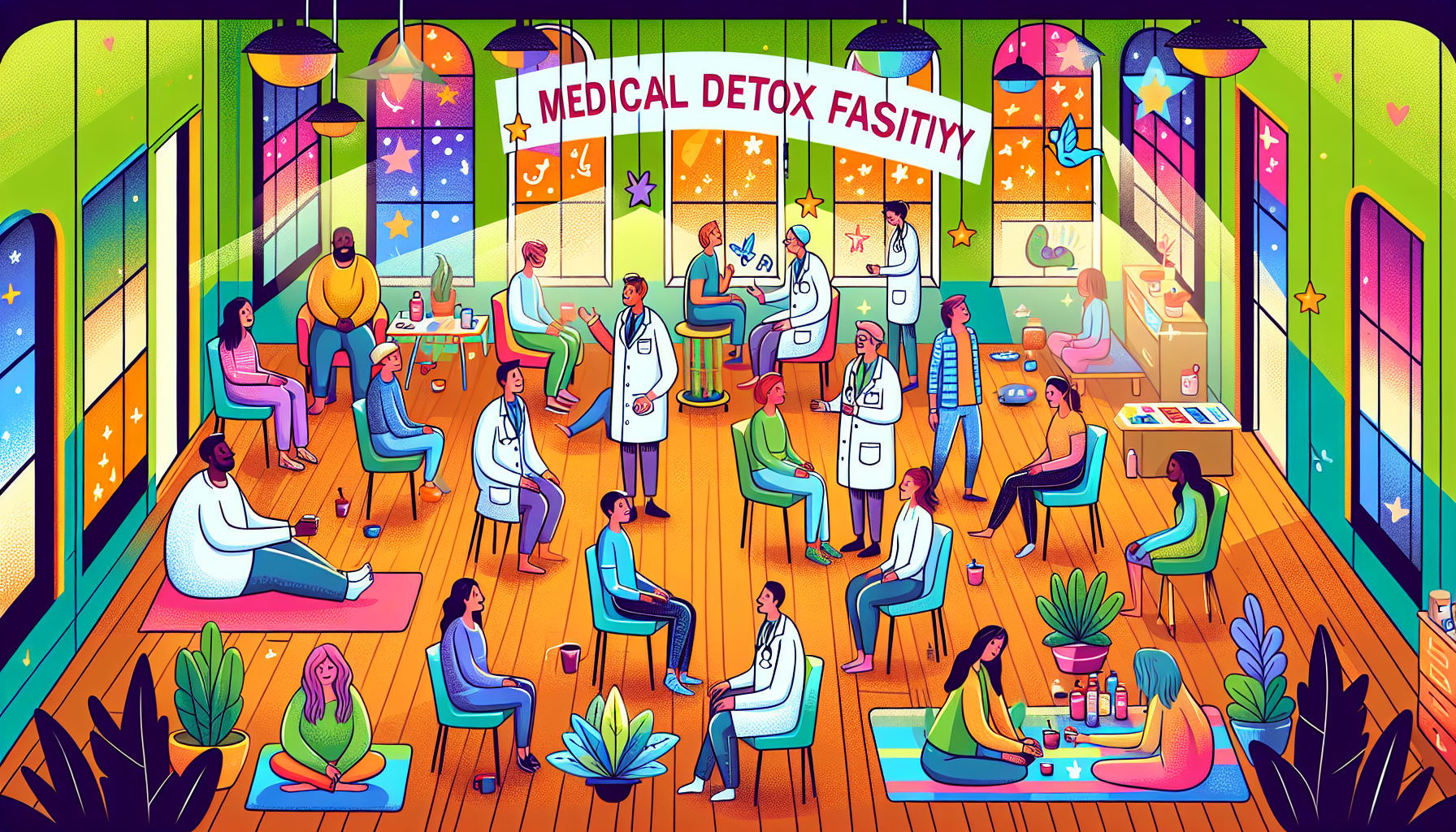 An illustration of a medical detox facility where patients receive treatment for alcohol withdrawal.