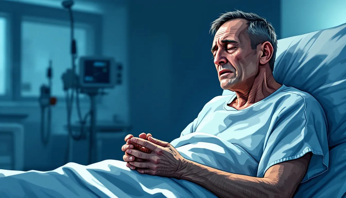 An illustration depicting alcohol withdrawal syndrome, highlighting various alcohol withdrawal symptoms such as profuse sweating and anxiety, which can occur when individuals suddenly stop drinking alcohol. This visual representation emphasizes the challenges faced during the withdrawal process, especially for those with severe alcohol use disorder.