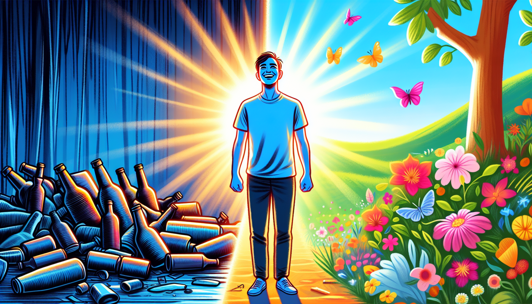 An illustration showing the positive effects of reducing alcohol consumption on depression.