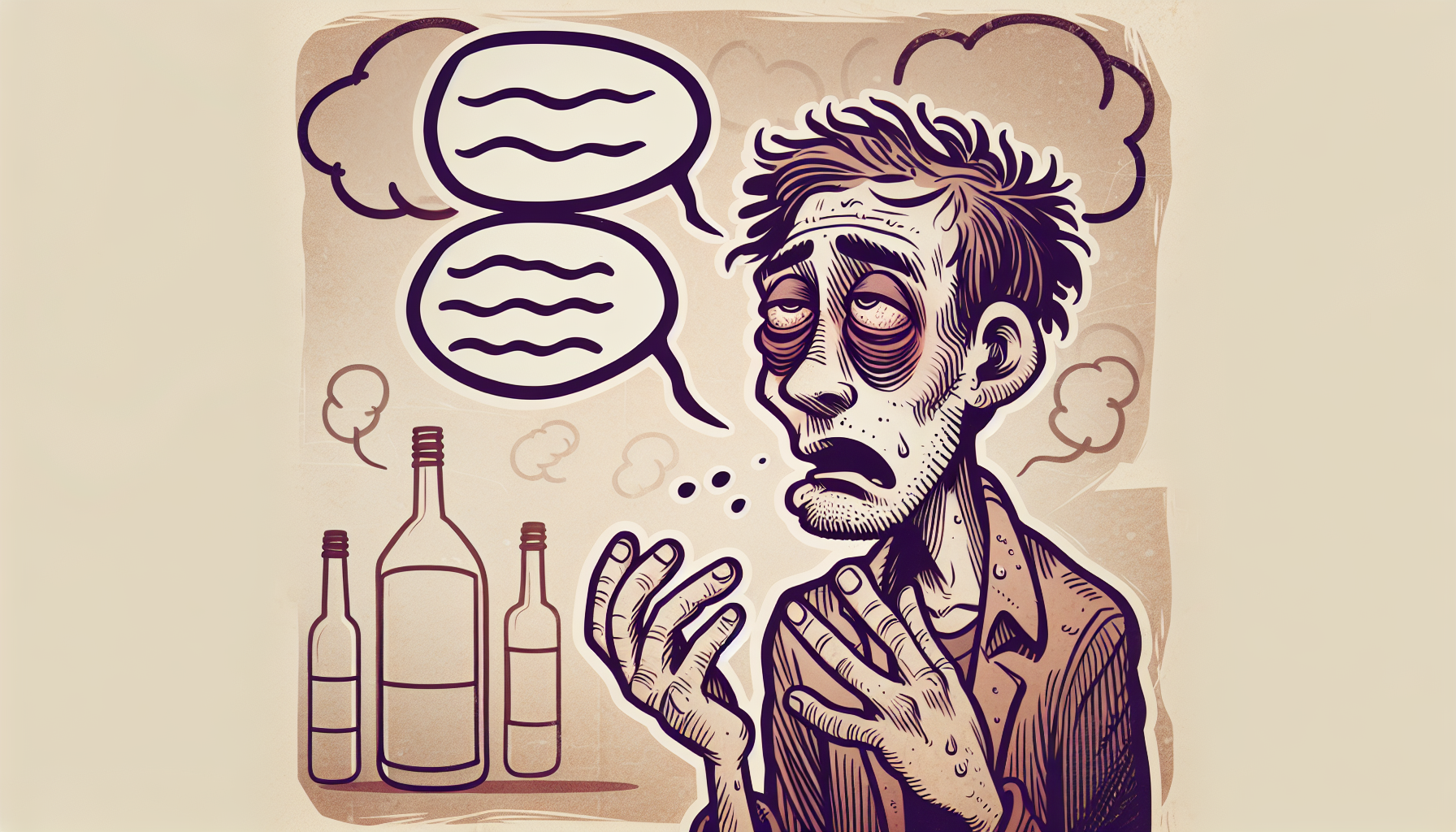 Illustration of physical symptoms related to alcohol misuse.