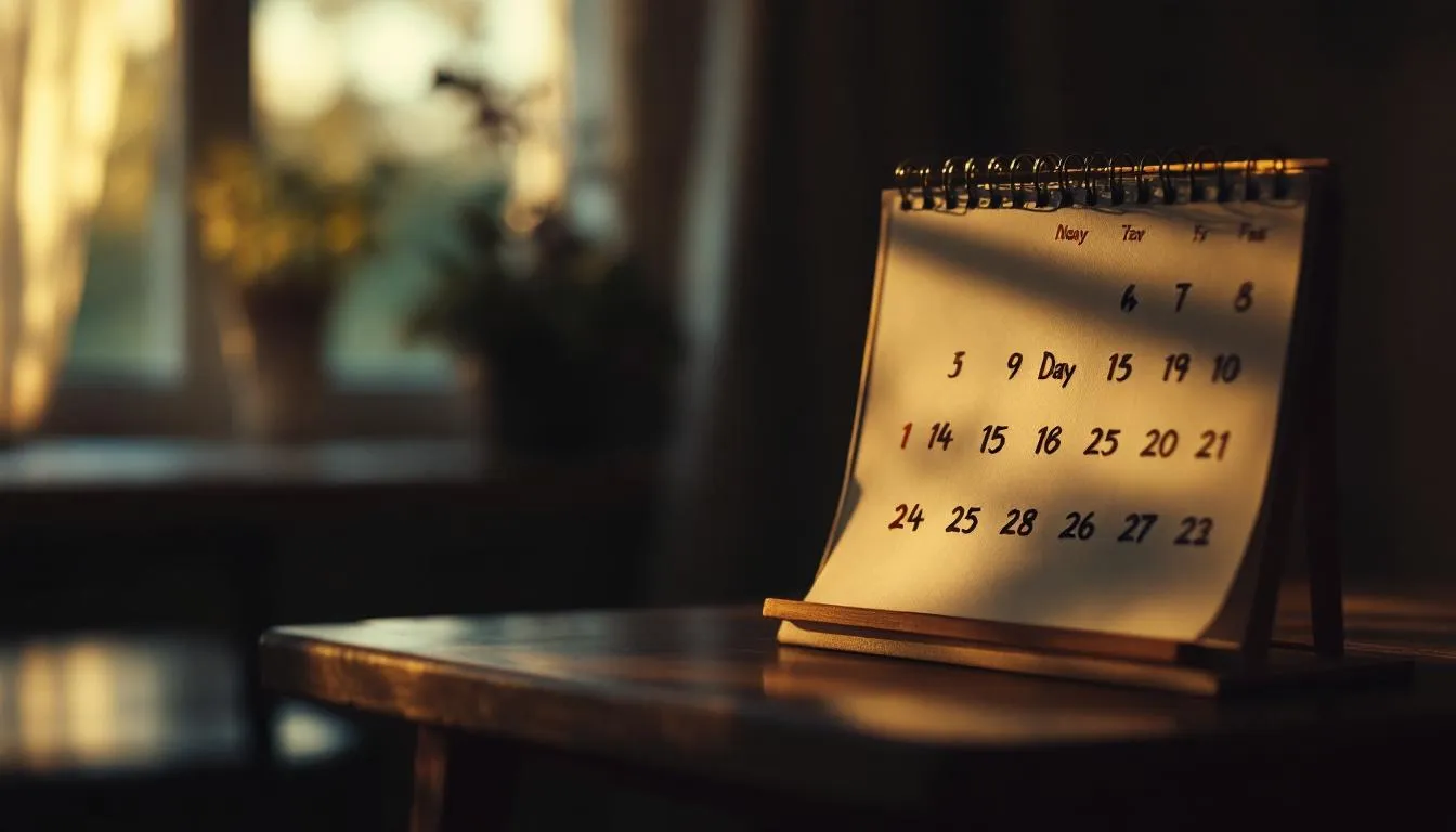 A calendar marking the duration of fatigue experienced after quitting alcohol.