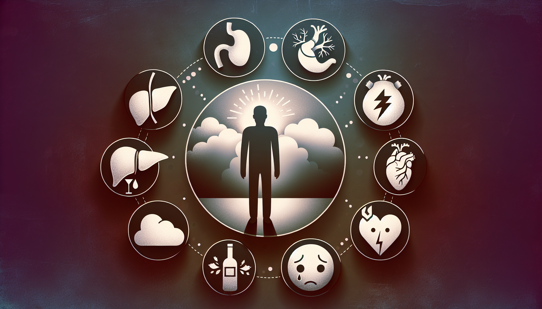 Illustration depicting health risks associated with alcohol use disorder.