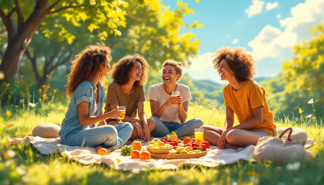 A group of friends enjoying a joyful moment together in a sober environment.