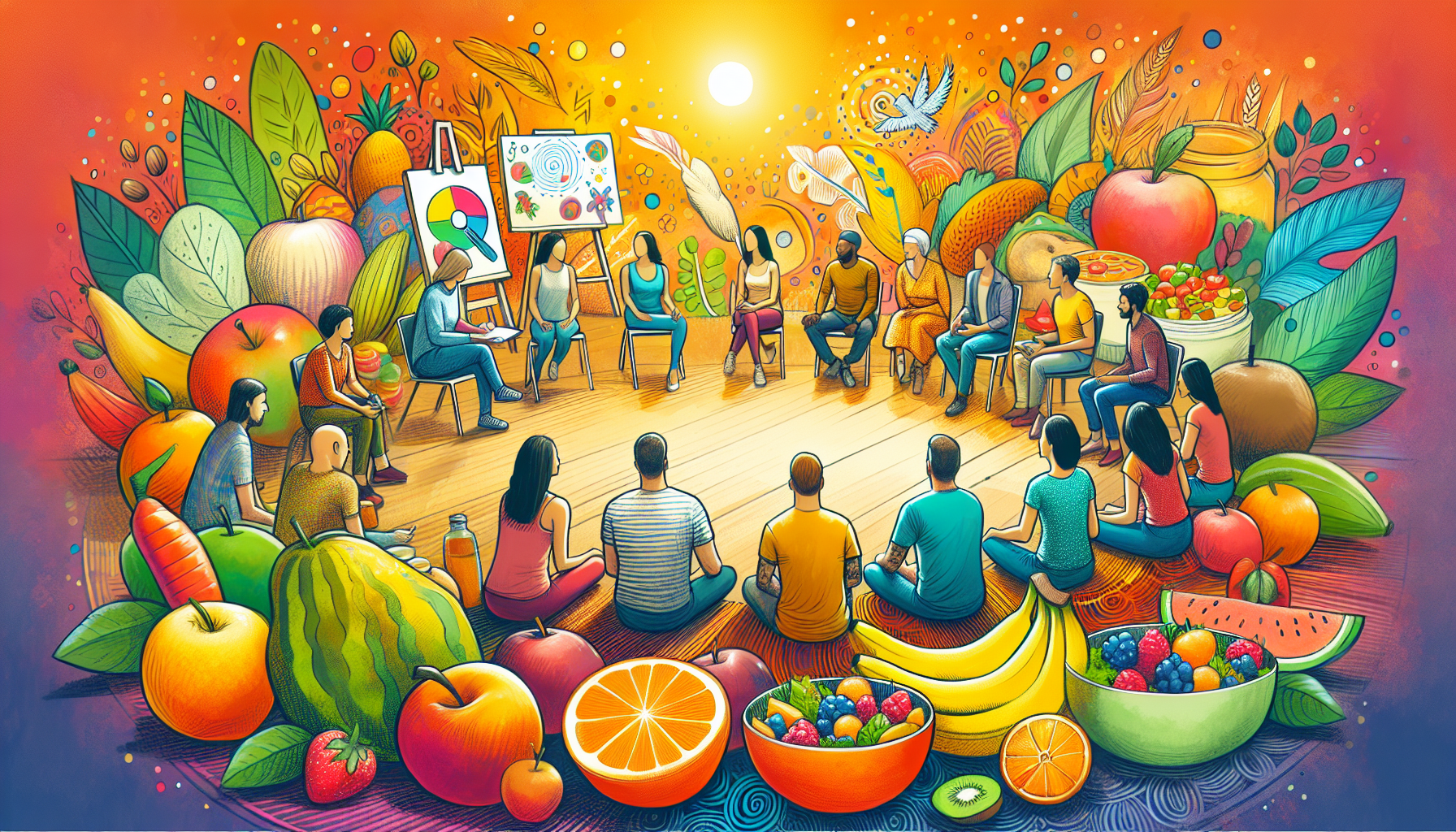 An illustration showcasing long-term strategies for maintaining sobriety, including support groups and healthy habits.