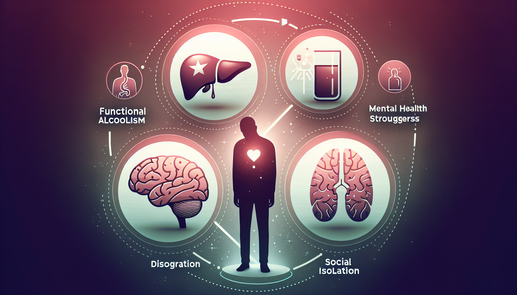 A visual representation of health consequences related to functional alcoholism.
