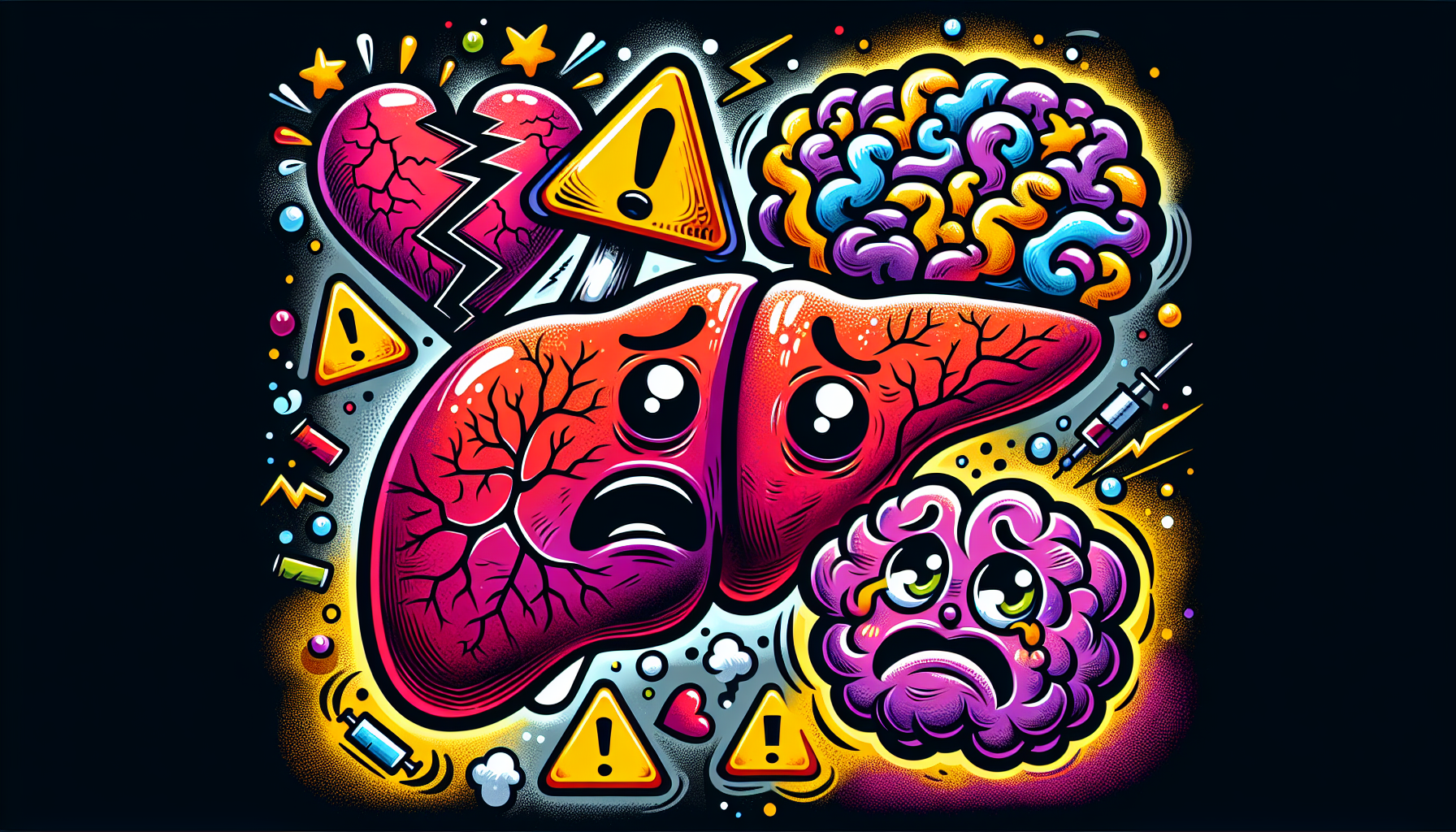 An illustration showing the potential health consequences of chronic alcohol use.