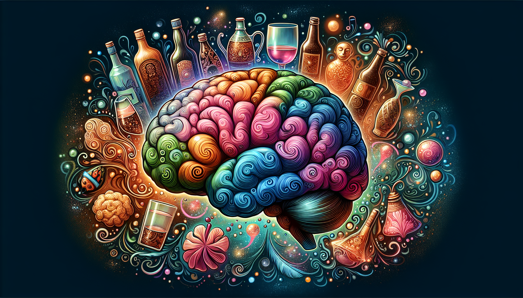 An illustration of the brain affected by alcohol consumption.