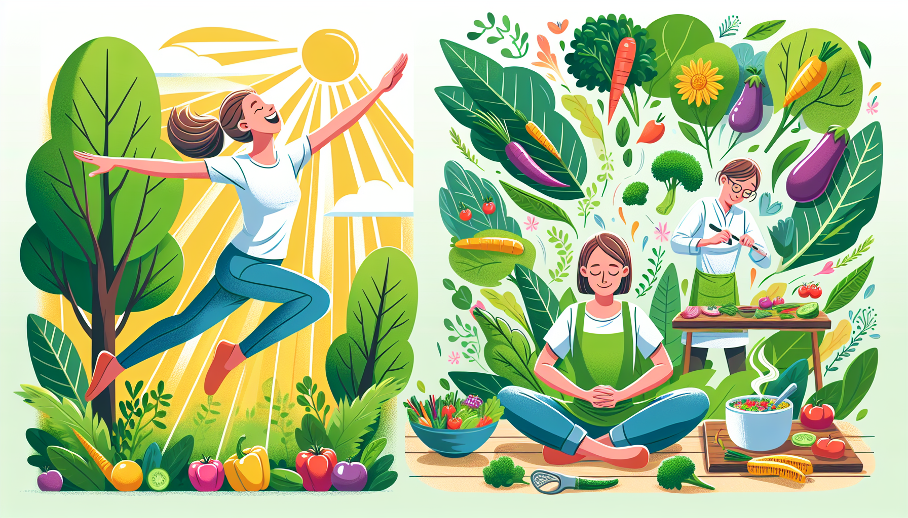 An illustration of lifestyle changes to prevent alcohol shakes, showing healthy activities.