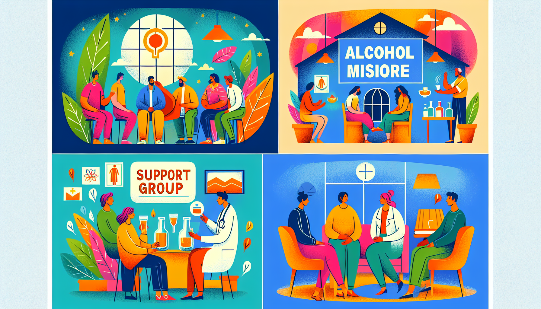 Illustration illustrating treatment options for alcohol misuse.