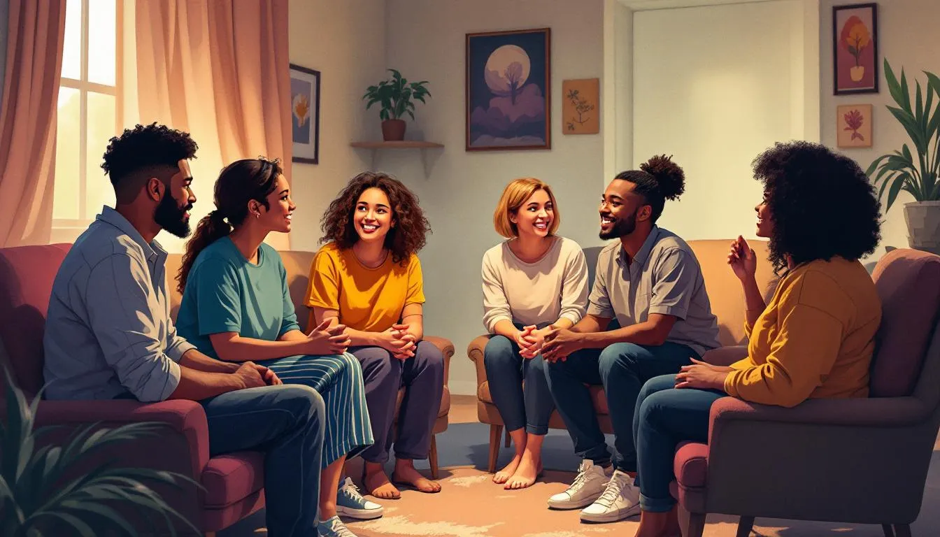 A supportive group environment fostering strong relationships for sobriety.