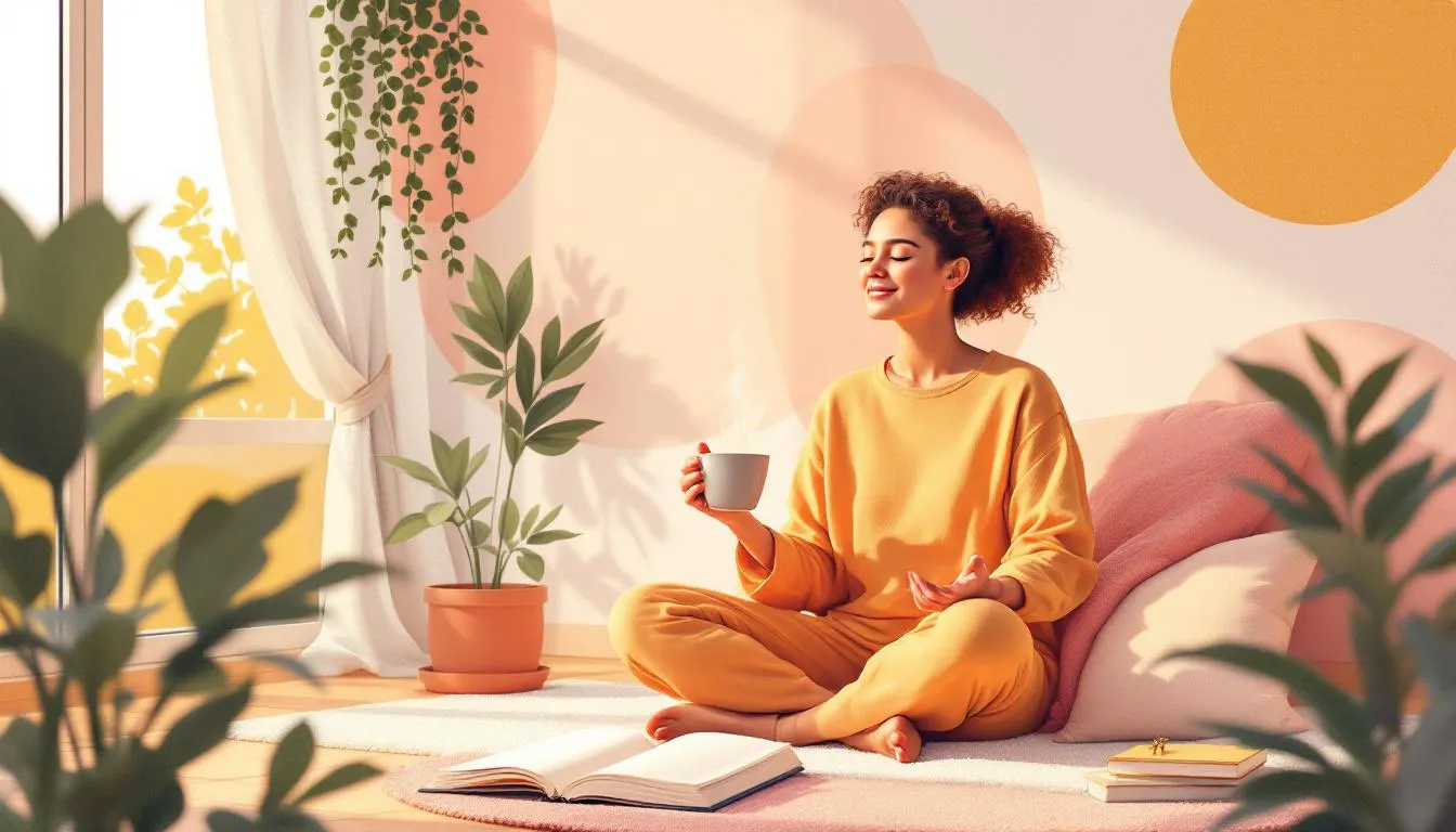 A person managing stress during the holiday season with healthy routines.