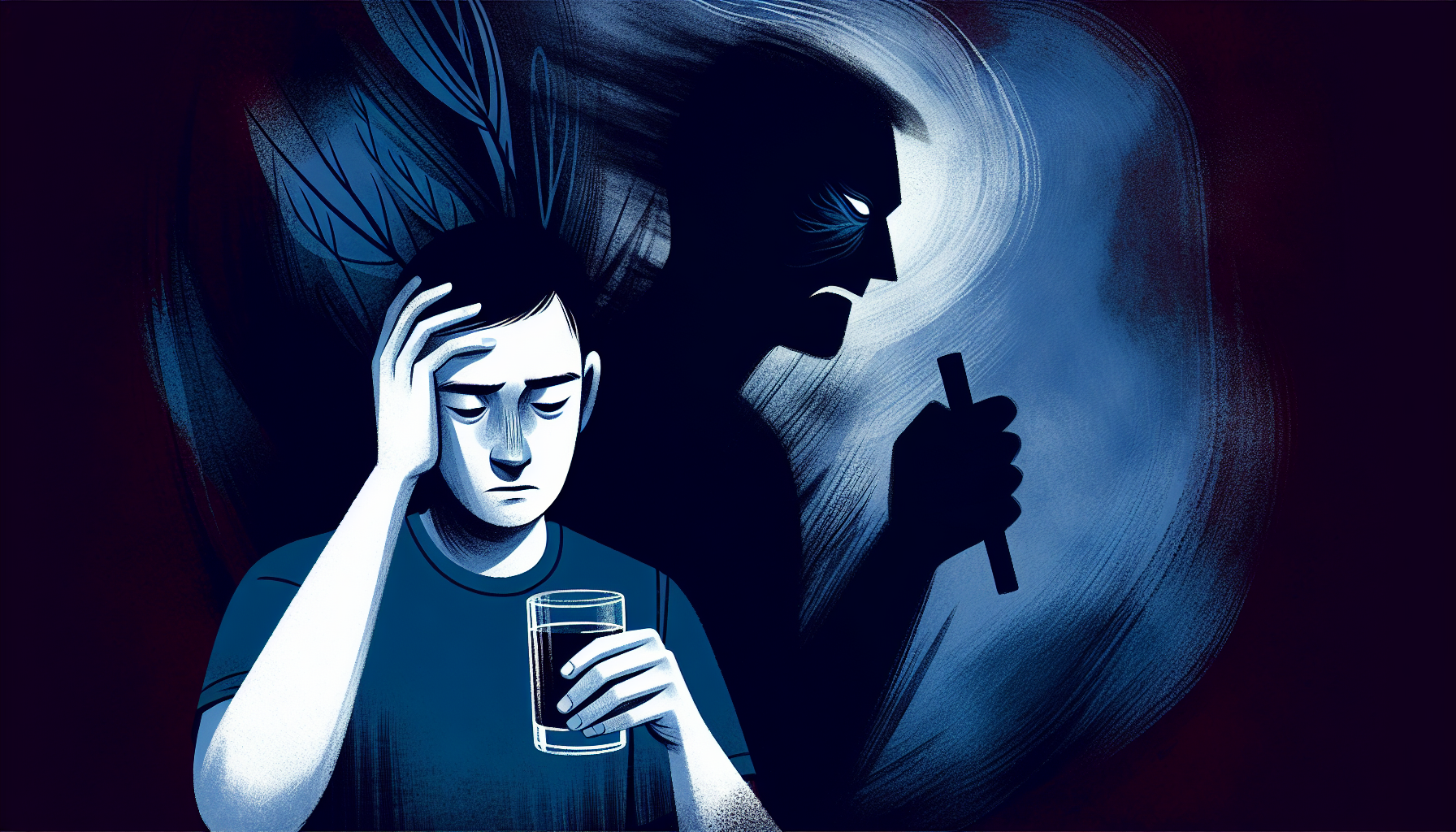 An illustration showing the connection between alcohol and depression.