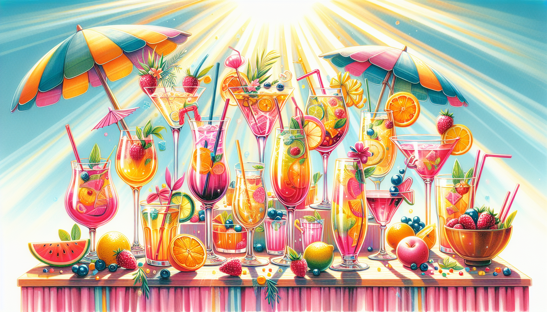 An illustration of various non-alcoholic drinks, showcasing alternatives to alcohol for social situations.
