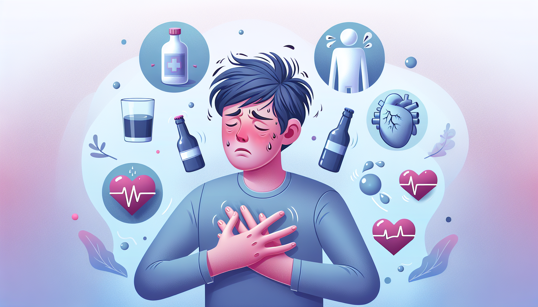 An illustration depicting the various symptoms of alcohol shakes, including trembling hands.