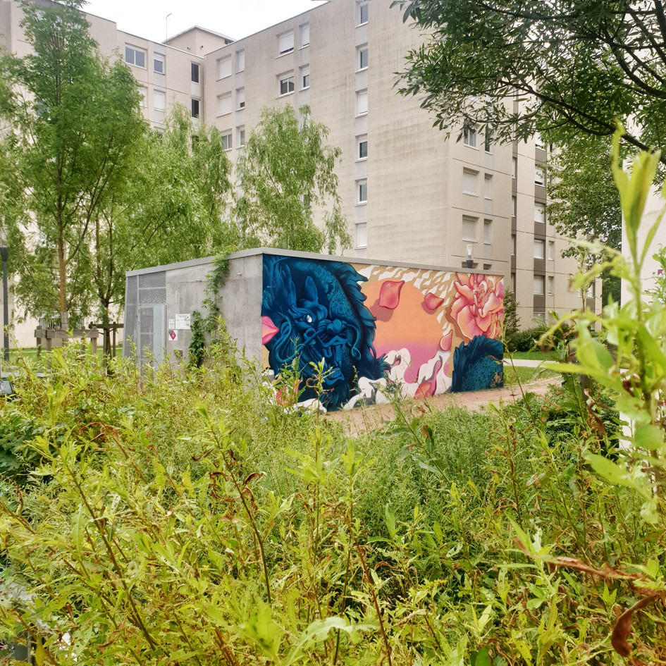 Fresque Hangar à Vélo - Ecole d'Architecture de Lyon ENSAL - Vaul en Velin 09/2019