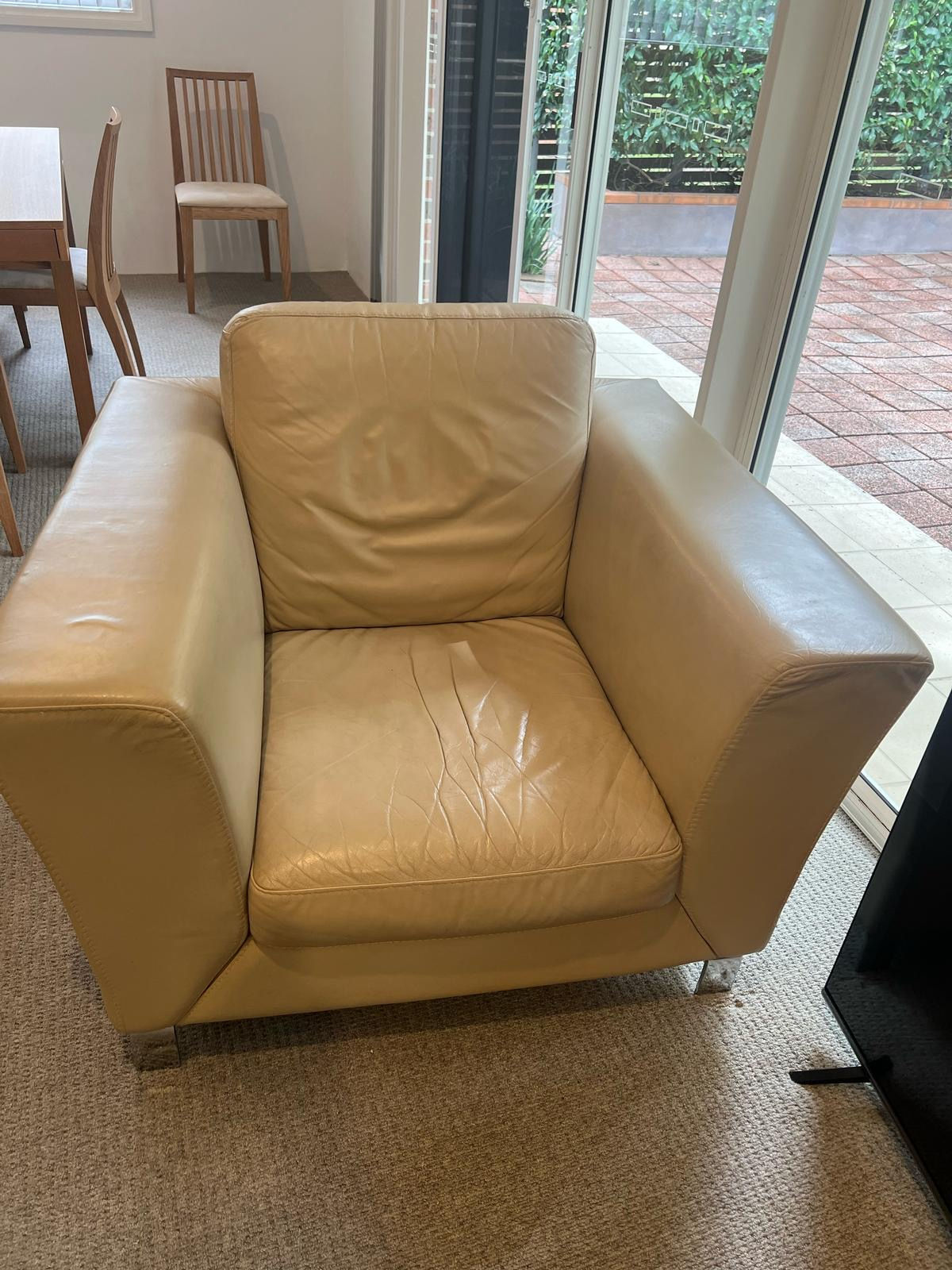 Beige Leather Armchair – Chrome Legs | Matching Piece Available