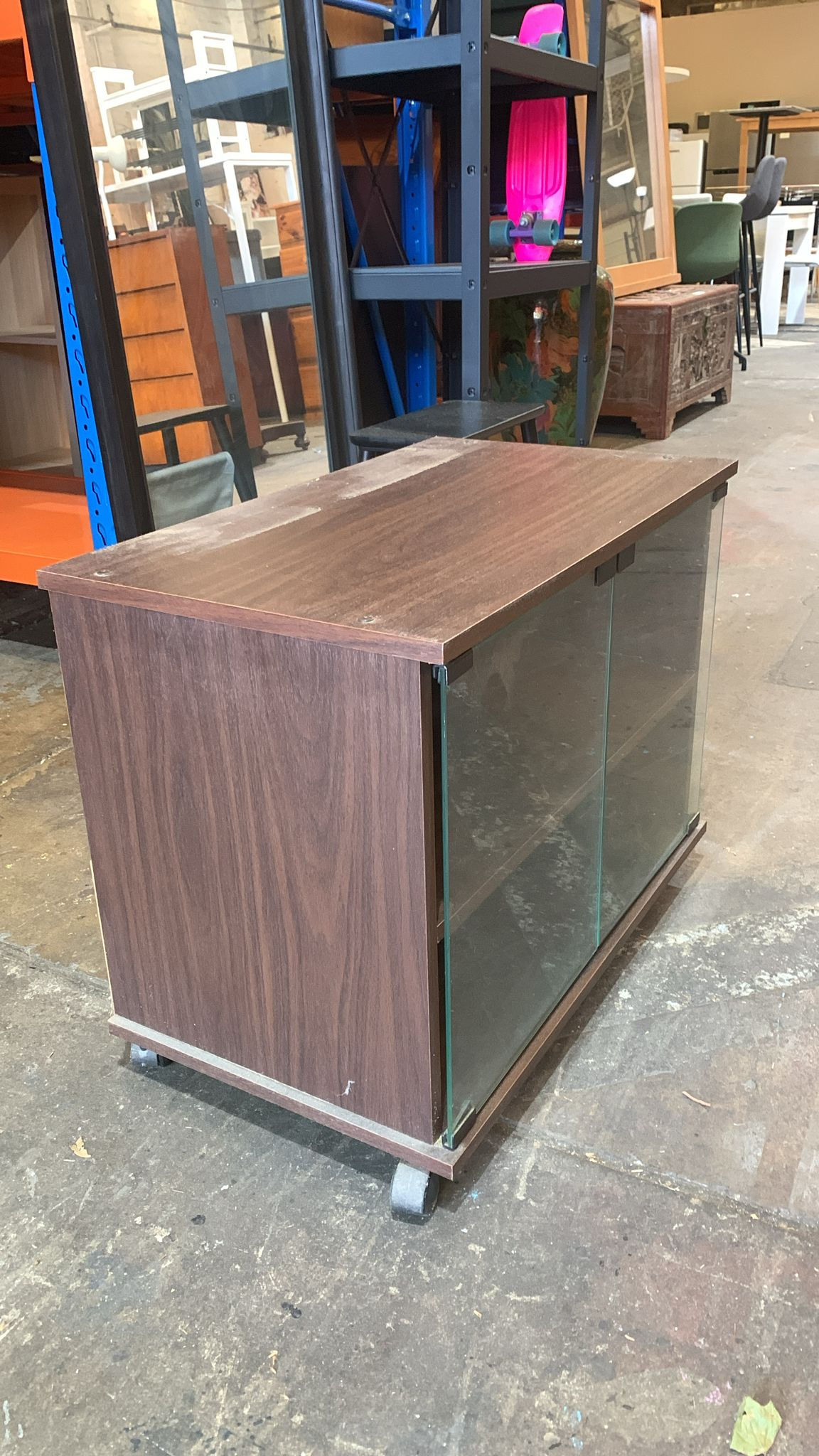 TV Unit with Glass Doors and Wheels