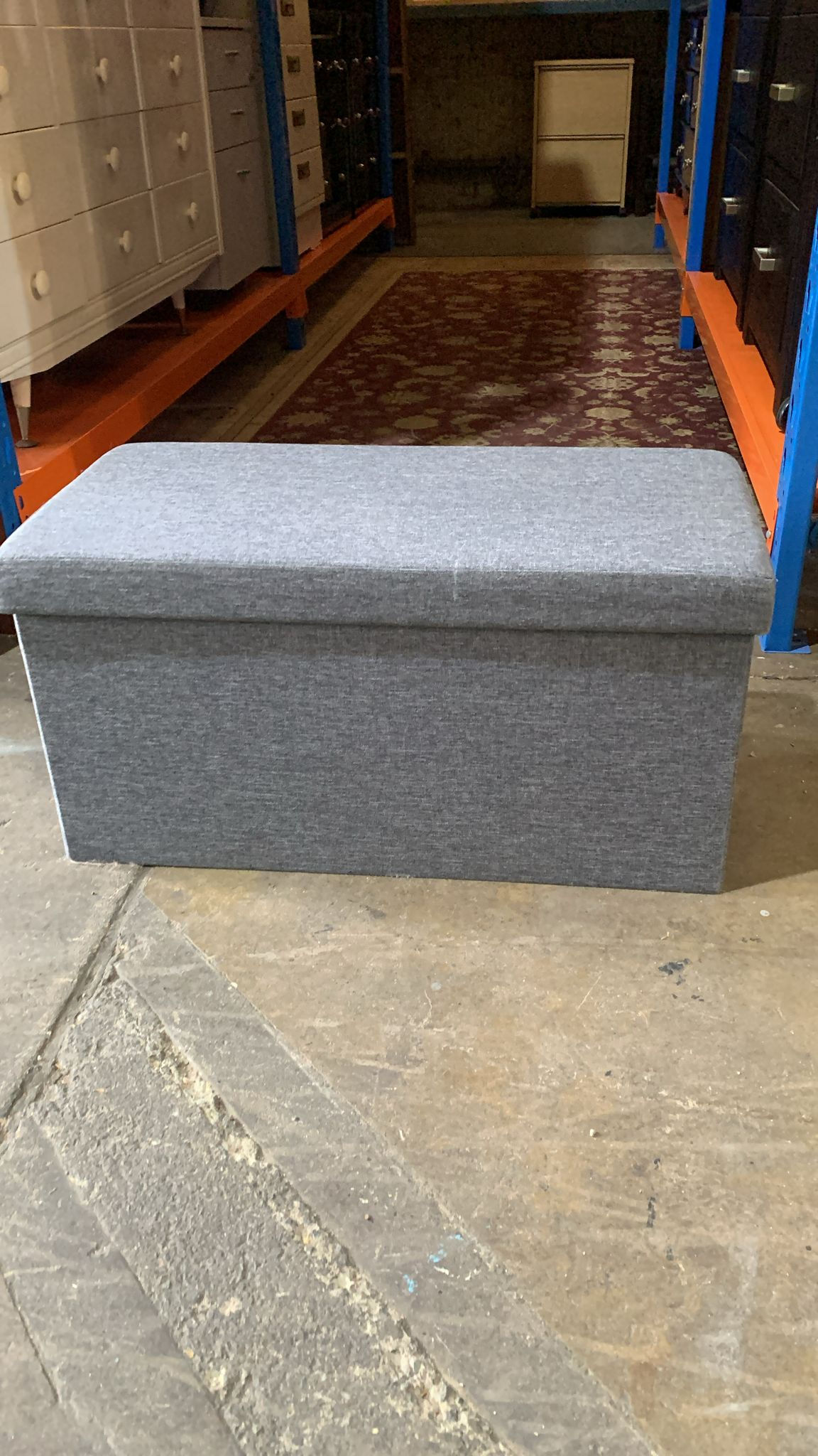 Grey Foldable Storage Ottoman with Lid