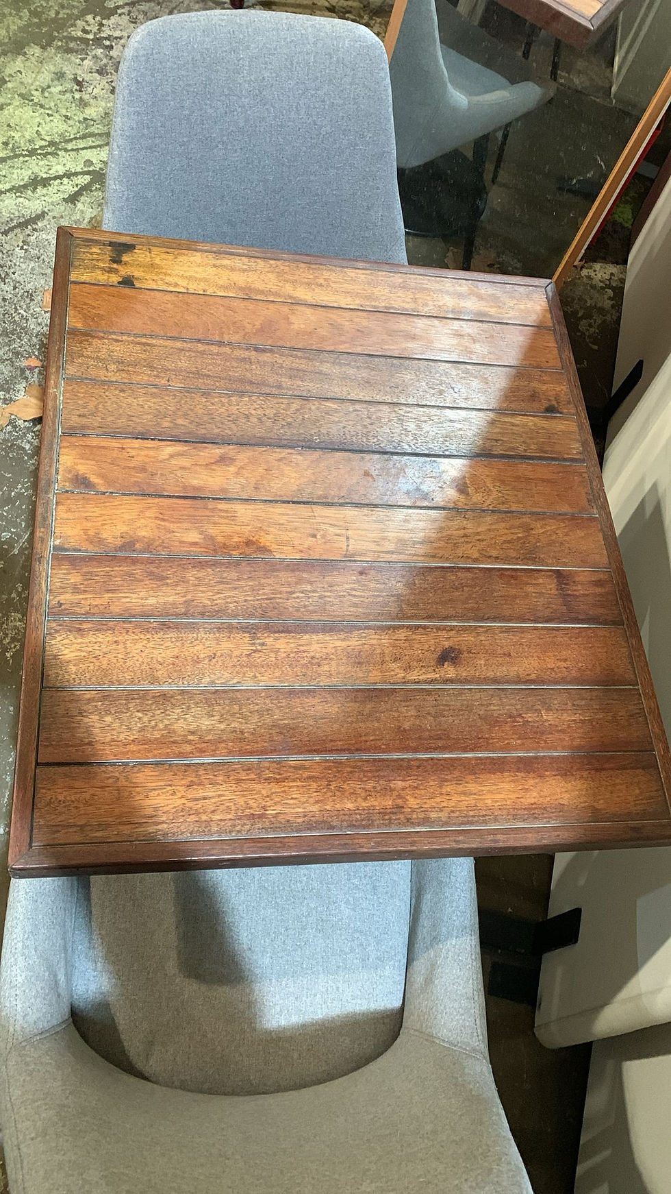 Square Wooden Café Table with Metal Base