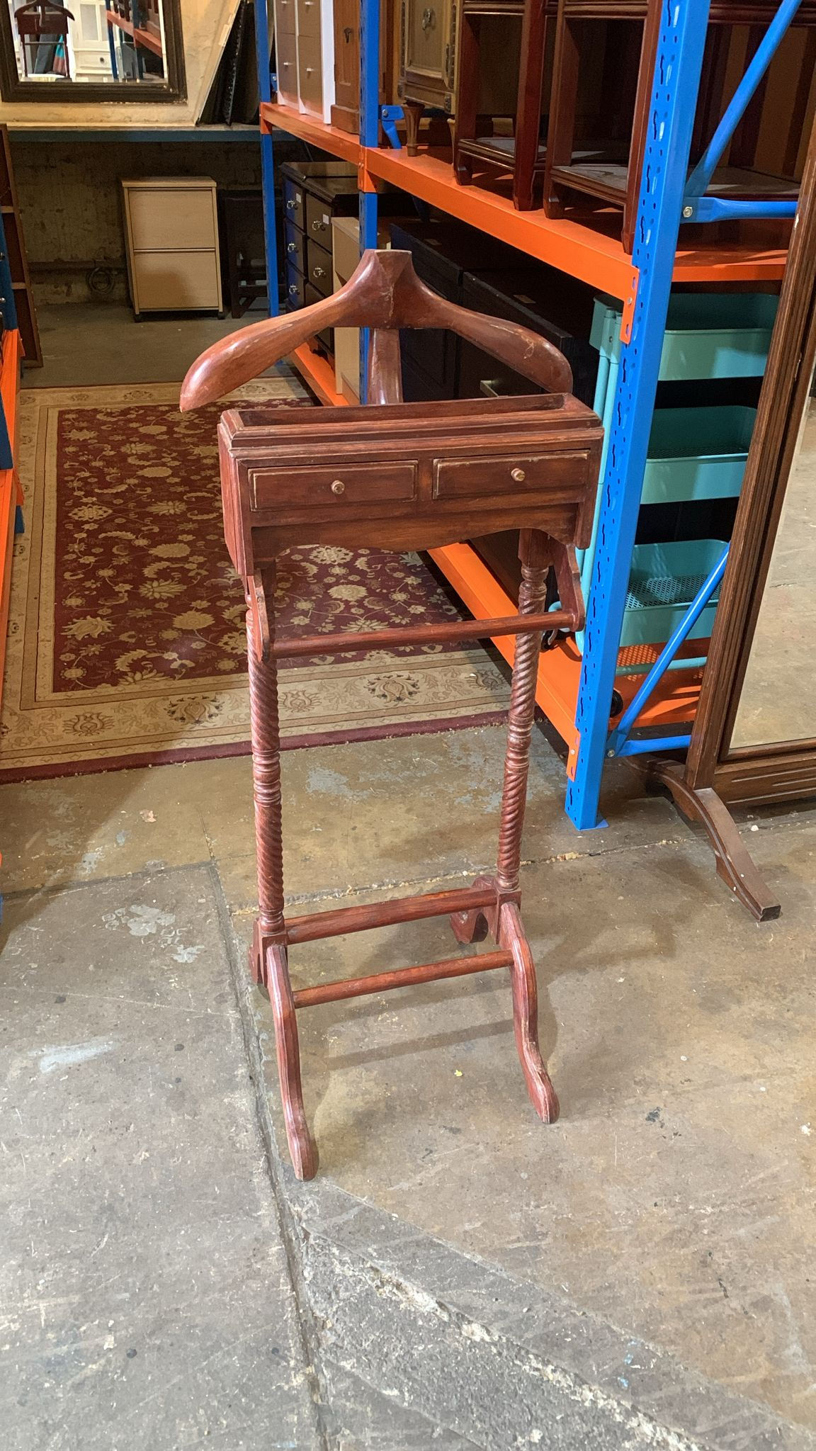 Vintage Wooden Valet Stand with Drawer