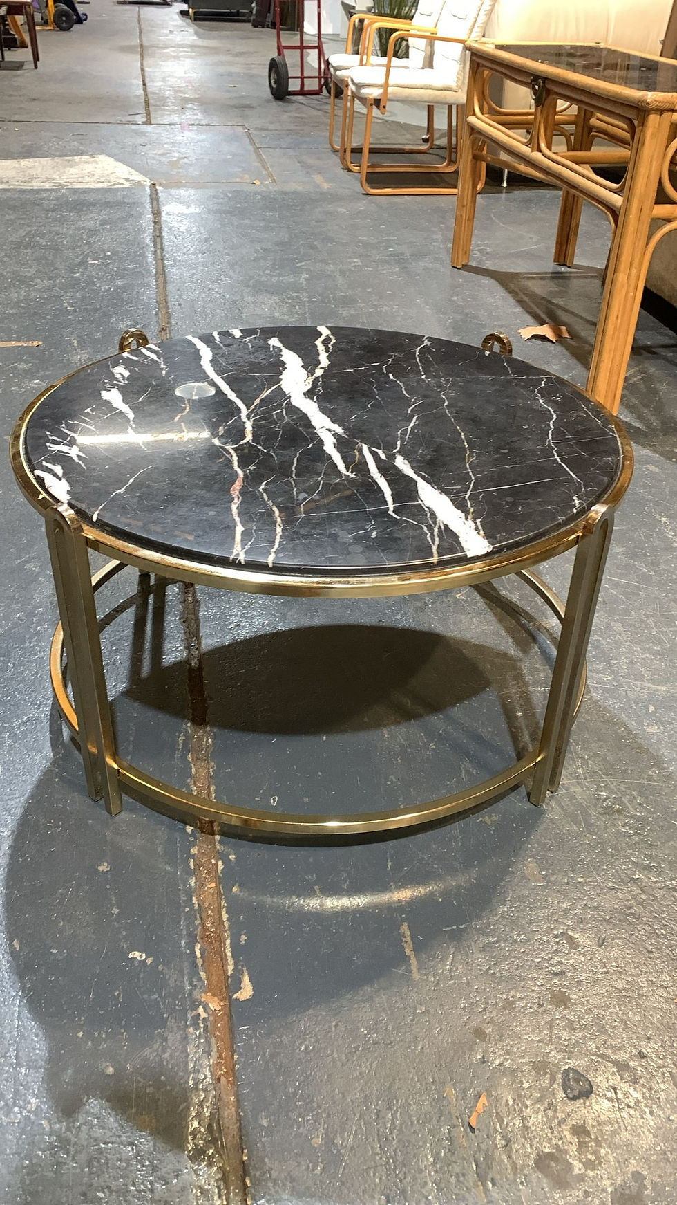Black Marble Top Coffee Table with Brass Frame – Elegant & Durable