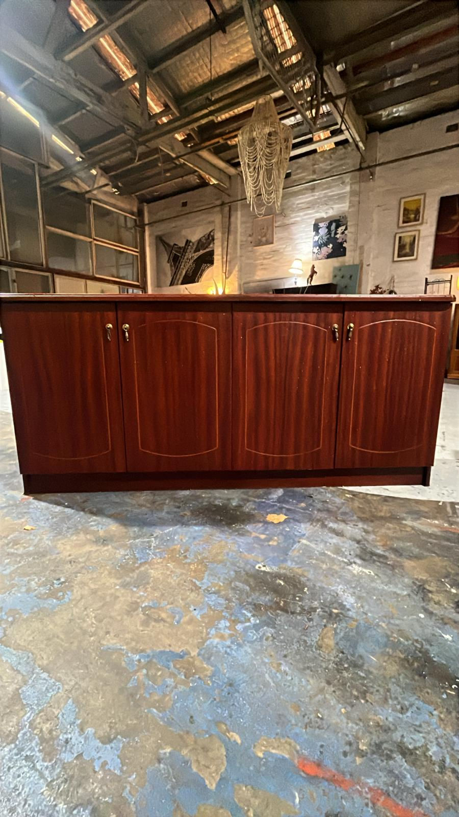 Dark Wood Cabinet with 4 Doors and Shelves Inside