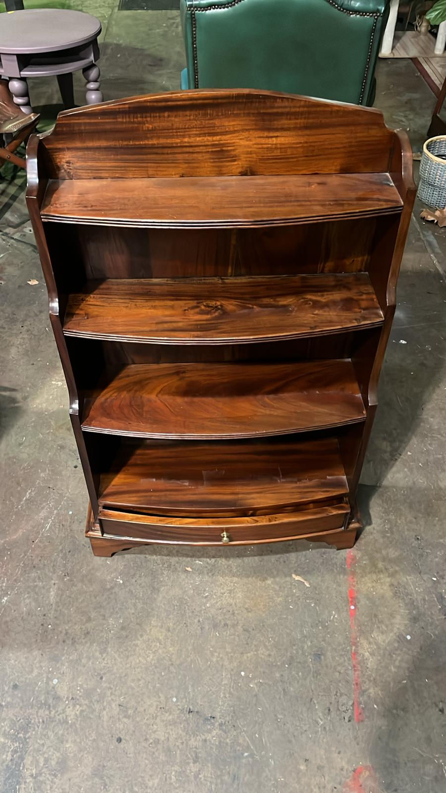 Wood Bookshelf with Curved Shelves and Drawer