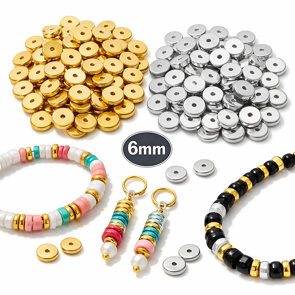 6mm platte ronde tussenstuk kralen in goud en zilver, los en in sieraden verwerkt, op een witte achtergrond, geschikt voor DI